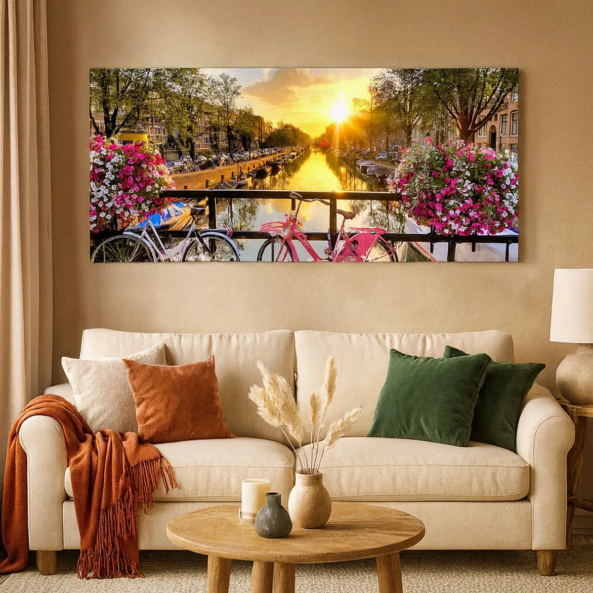 Bild auf Leinwand - Leinwandbild - Frühlingsmorgen in Amsterdam - 100x40 cm