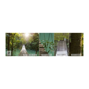 Fototapeten Muster Selbstklebend Deluxe Sticker - Über das azurblaue Wasser zum azurblauen Wald - Landschaft, Dschungel, Holzbrücke - 100x30 cm