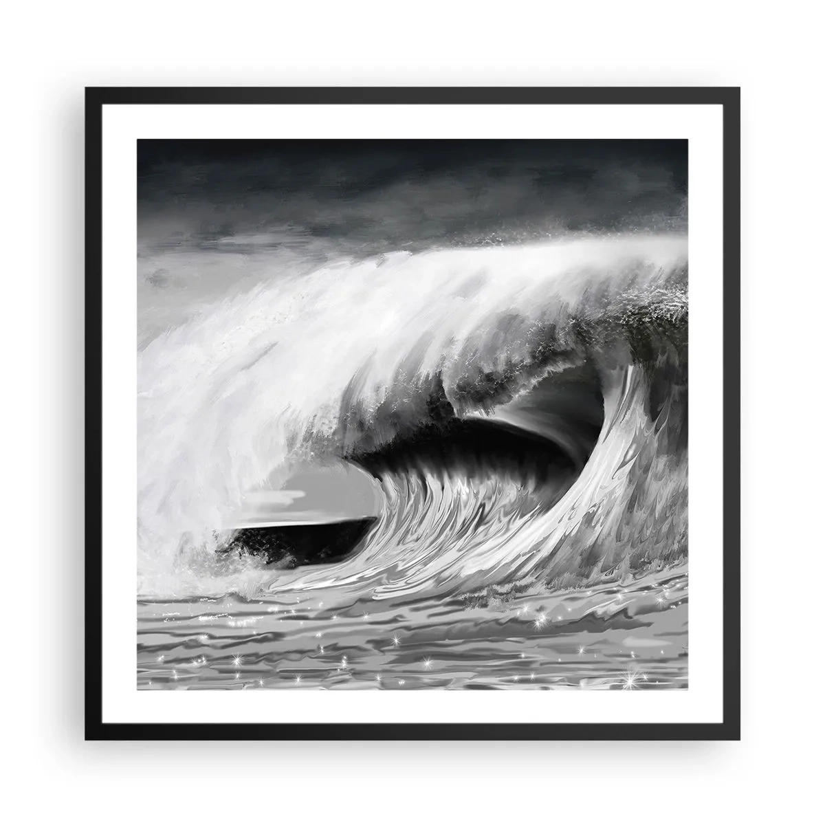 Poster in einem schwarzem Rahmen - Wut des Ozeans - 60x60 cm