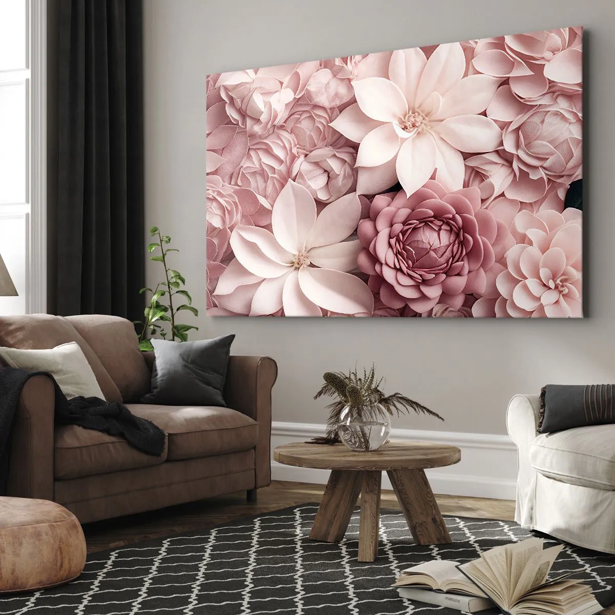 Bild auf Leinwand - Leinwandbild - Blumen in Rosa- und Weißtönen in künstlerischer Umsetzung - 100x70cm - In rosa Blütenblättern - Moderne Wanddekoration für Wohnzimmer und Schlafzimmer ARTTOR