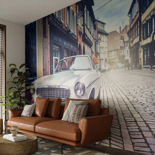 Fototapete Premium Canvas - Die Vergangenheit ist heute - Oldtimer, Stadt, Frankreich - 500x350 cm