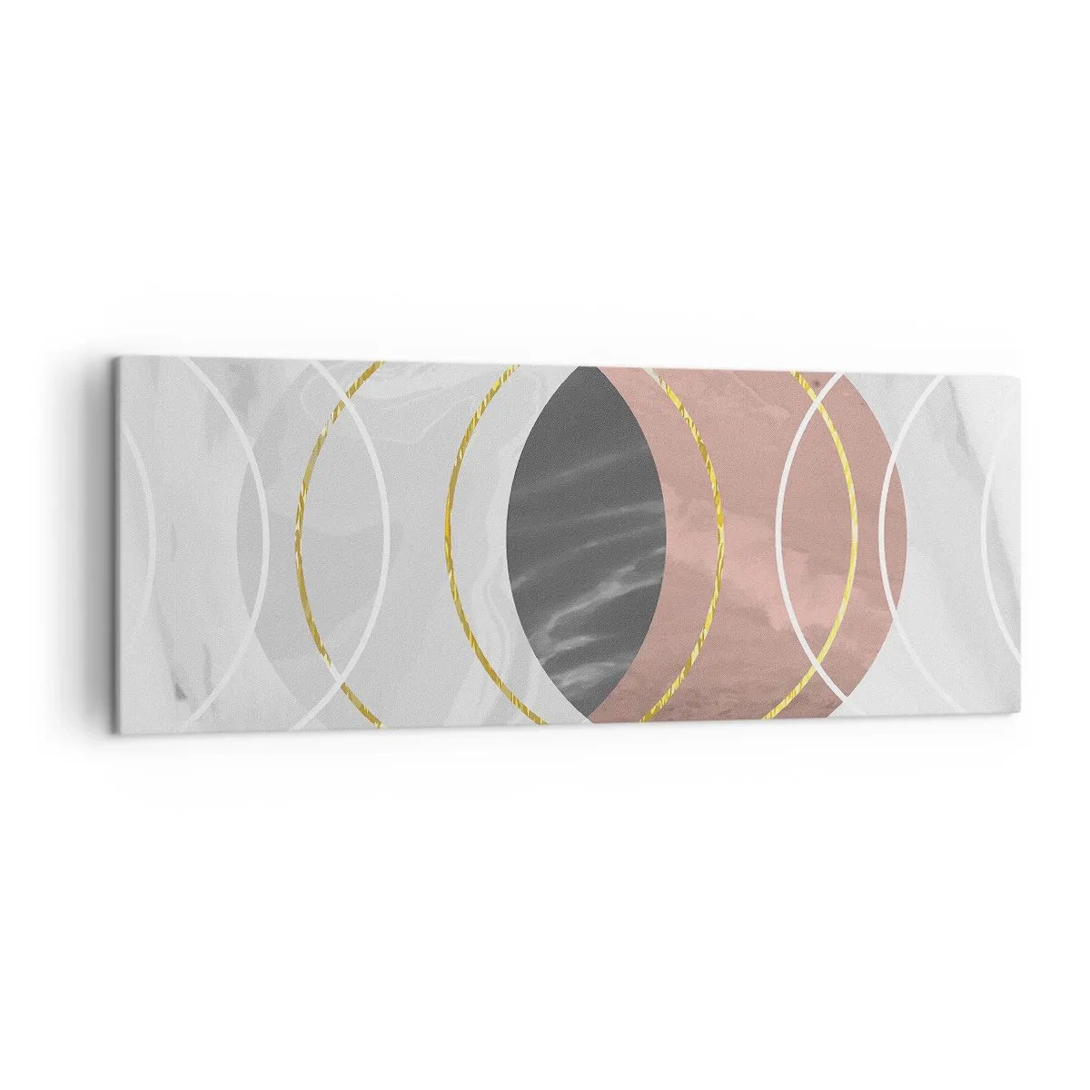 Bild auf Leinwand - Leinwandbild - Abstrakte geometrische Komposition mit Kreisen und metallischen Details - 140x50cm - Musik der Sphären - Moderne Wanddekoration für Wohnzimmer und Schlafzimmer ARTTOR