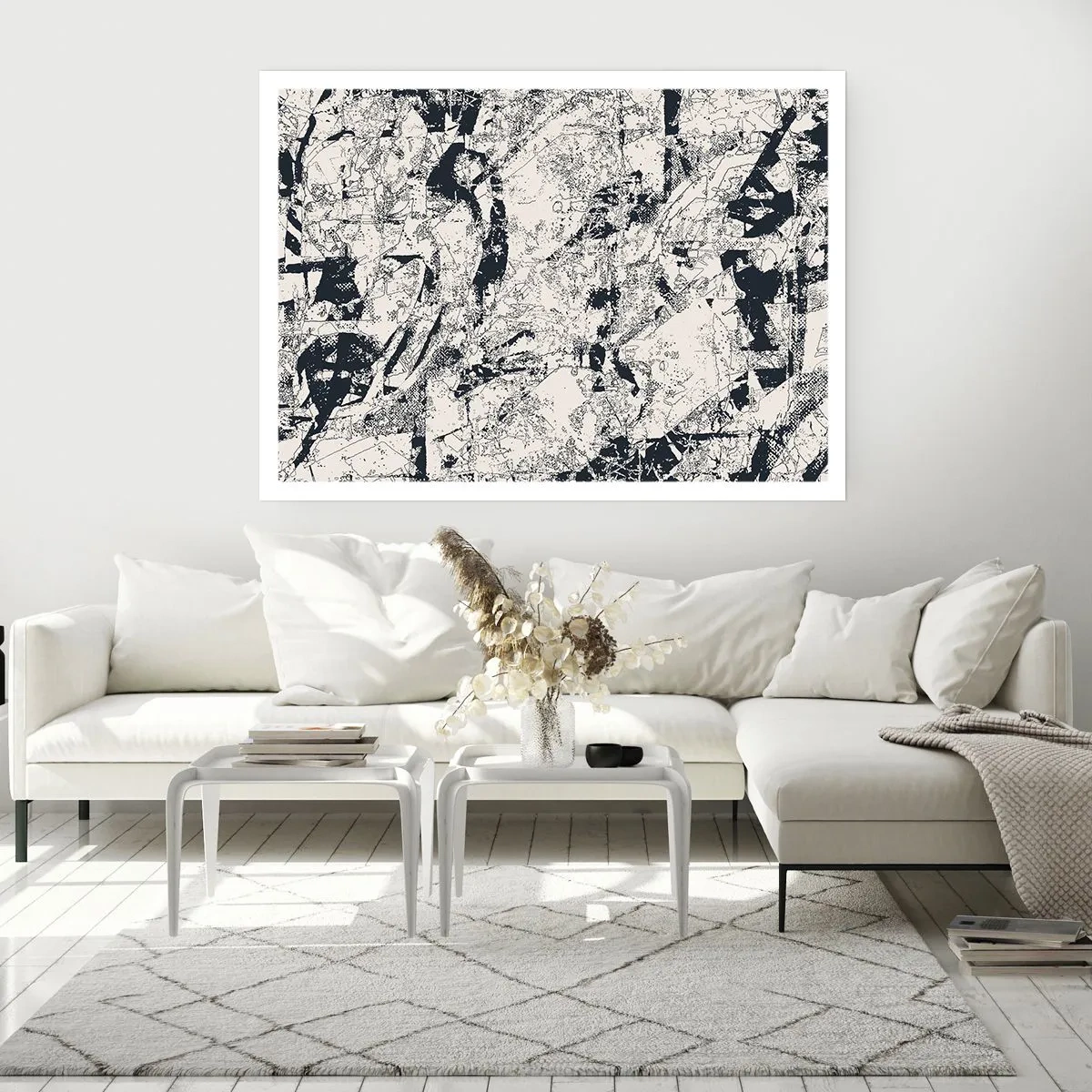 Poster - Abstrakte Komposition in Schwarzweiß mit dynamischem Layout - 100x70cm - Durchdringung der Gegensätze - Moderne Wanddekoration für Wohnzimmer und Schlafzimmer ARTTOR