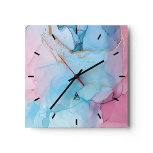 Wanduhr - Glasuhr - Abstrakte Pastellmuster mit goldenen Akzenten - 30x30cm - Begegnung und Durchdringung - Moderne Wanddekoration für Wohnzimmer und Schlafzimmer ARTTOR