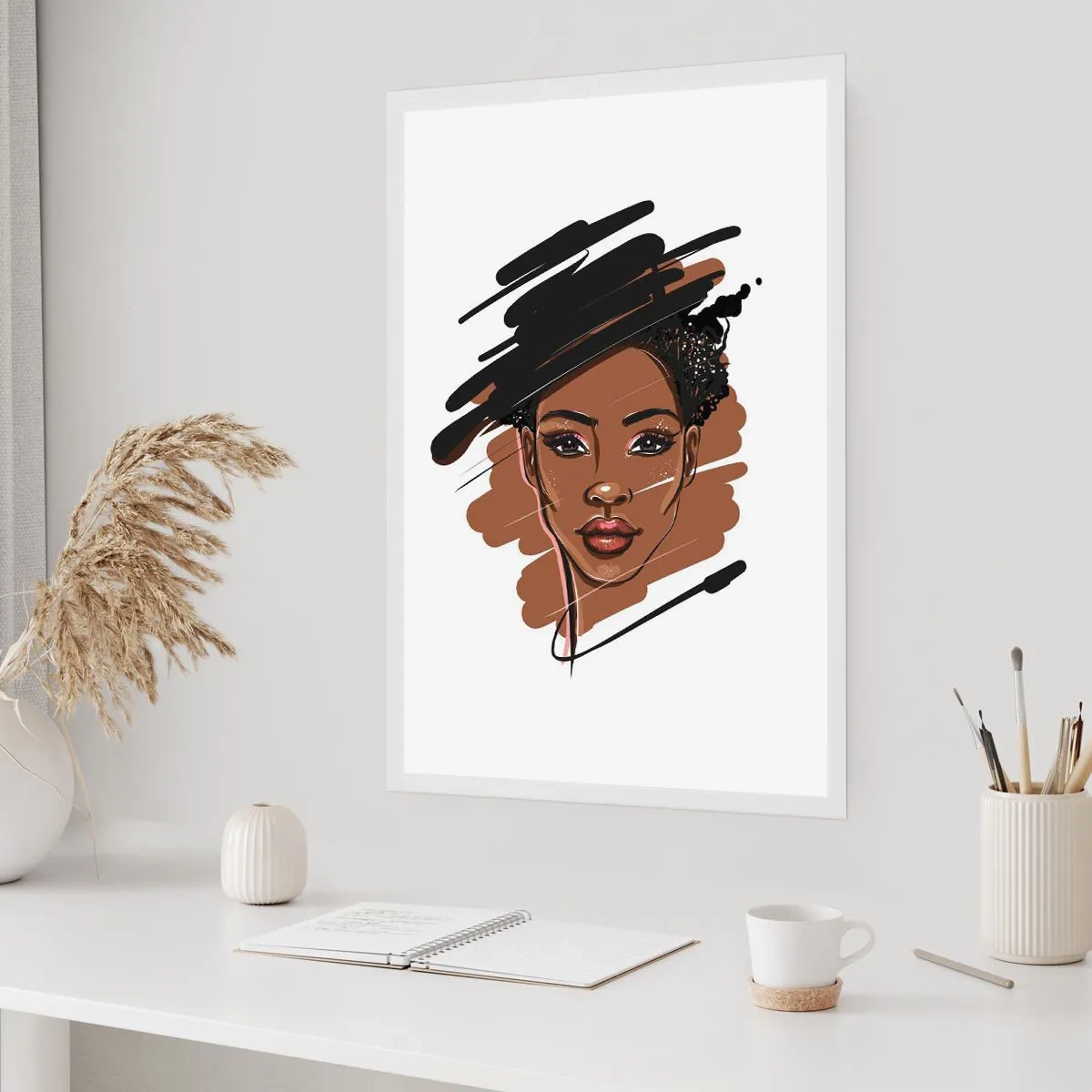 Poster - Stilisiertes Frauenporträt in Braun- und Schwarztönen - 50x70cm - Süß wie Schokolade - Moderne Wanddekoration für Wohnzimmer und Schlafzimmer ARTTOR