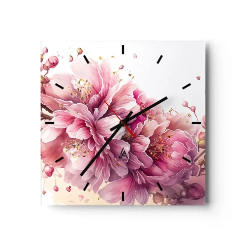 Wanduhr - Glasuhr - Zarte Kirschblüten in voller Blüte vor hellem Hintergrund - 30x30cm - Kirschblütenblüte - Moderne Wanddekoration für Wohnzimmer und Schlafzimmer ARTTOR