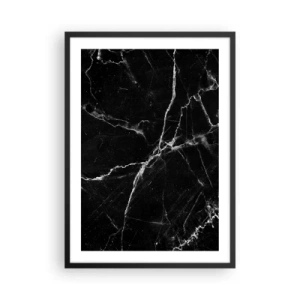 Poster in einem schwarzem Rahmen - Schwarzer Marmorhintergrund mit weißen Rissen - 50x70cm - Geheimleben des Steins - Moderne Wanddekoration für Wohnzimmer und Schlafzimmer ARTTOR