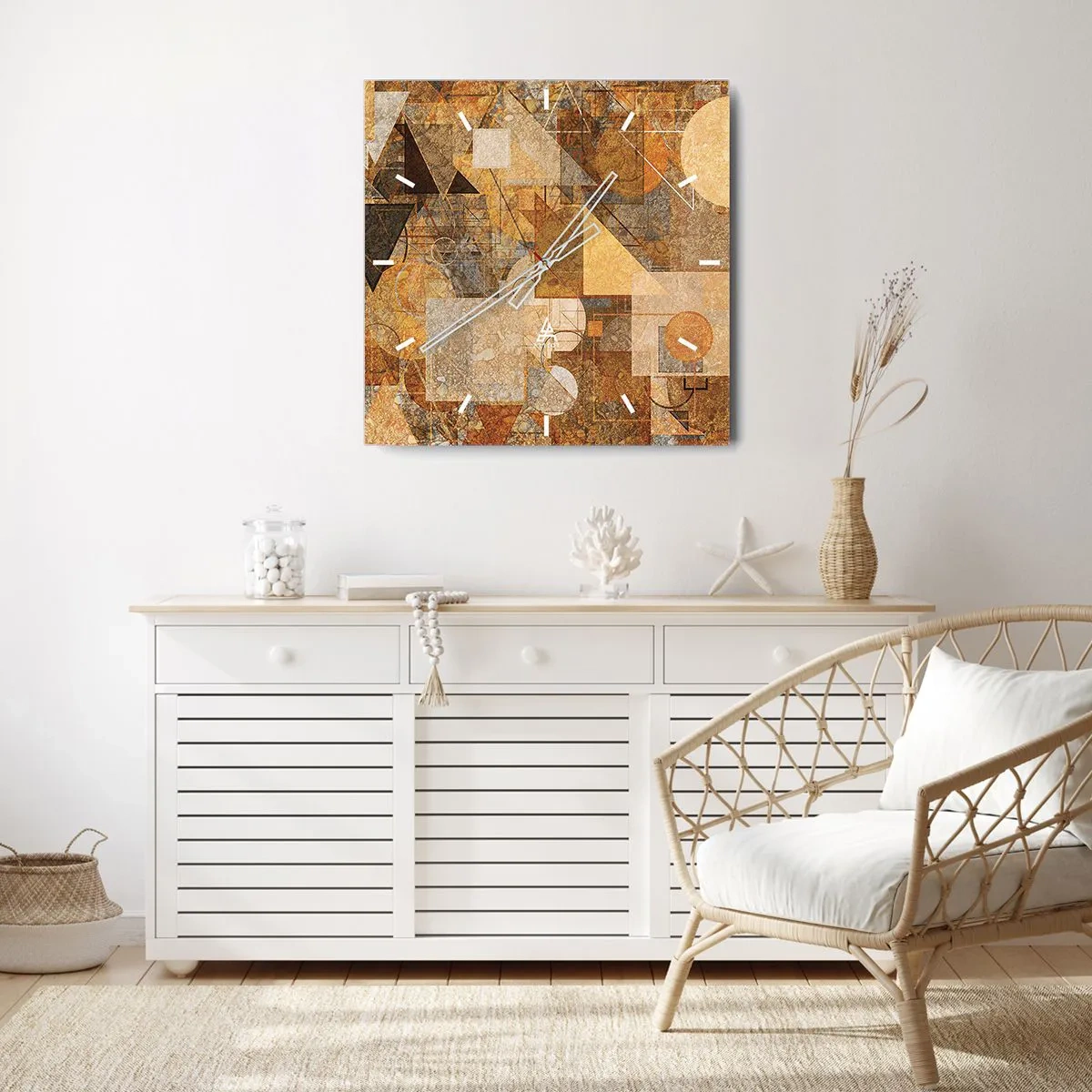 Wanduhr - Glasuhr - Eine kubistische Studie aus Bronze - 40x40 cm