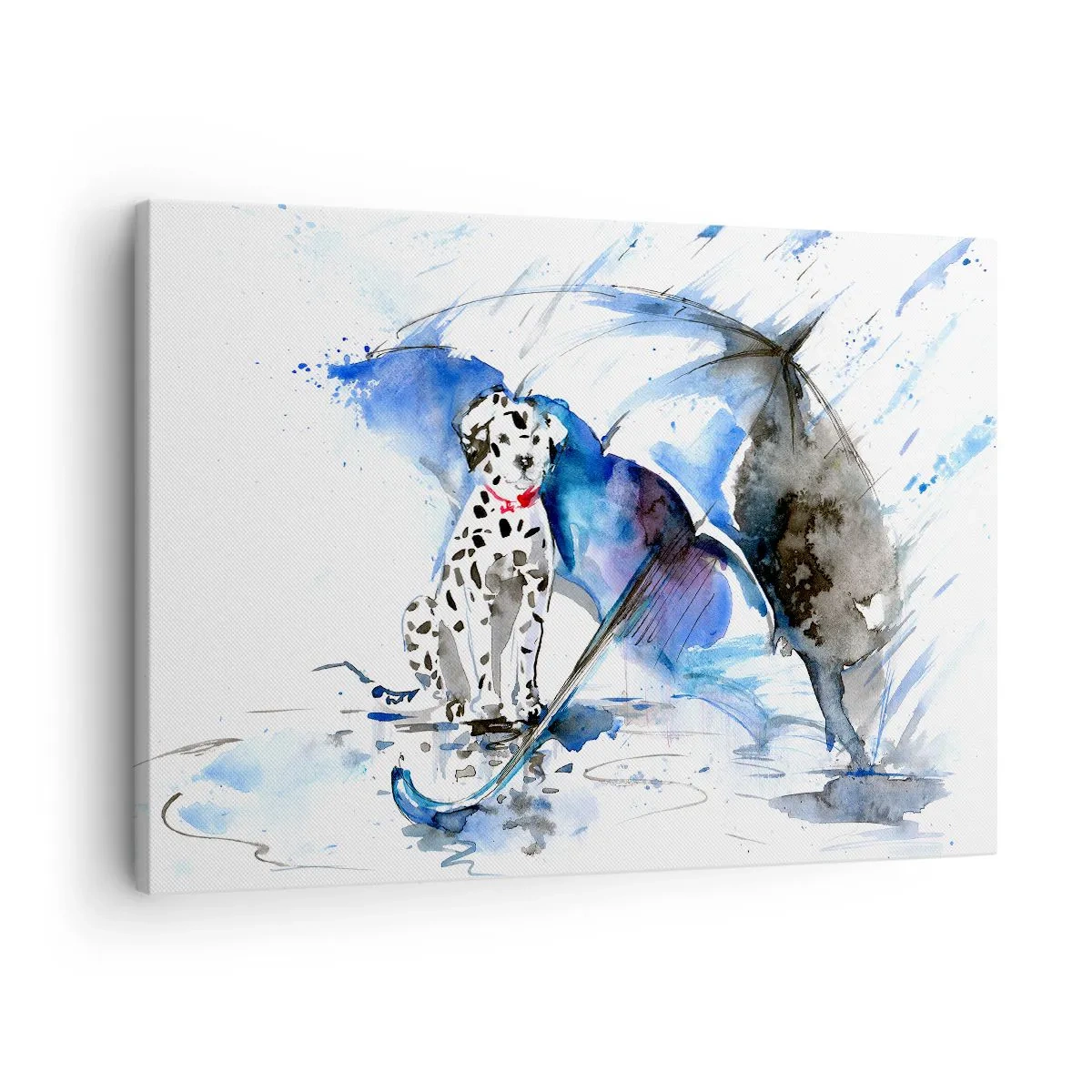 Bild auf Leinwand - Leinwandbild - Aquarellmalerei eines Dalmatiners mit einem Regenschirm im Hintergrund - 70x50cm - Dafür ist ein Freund da - Moderne Wanddekoration für Wohnzimmer und Schlafzimmer ARTTOR