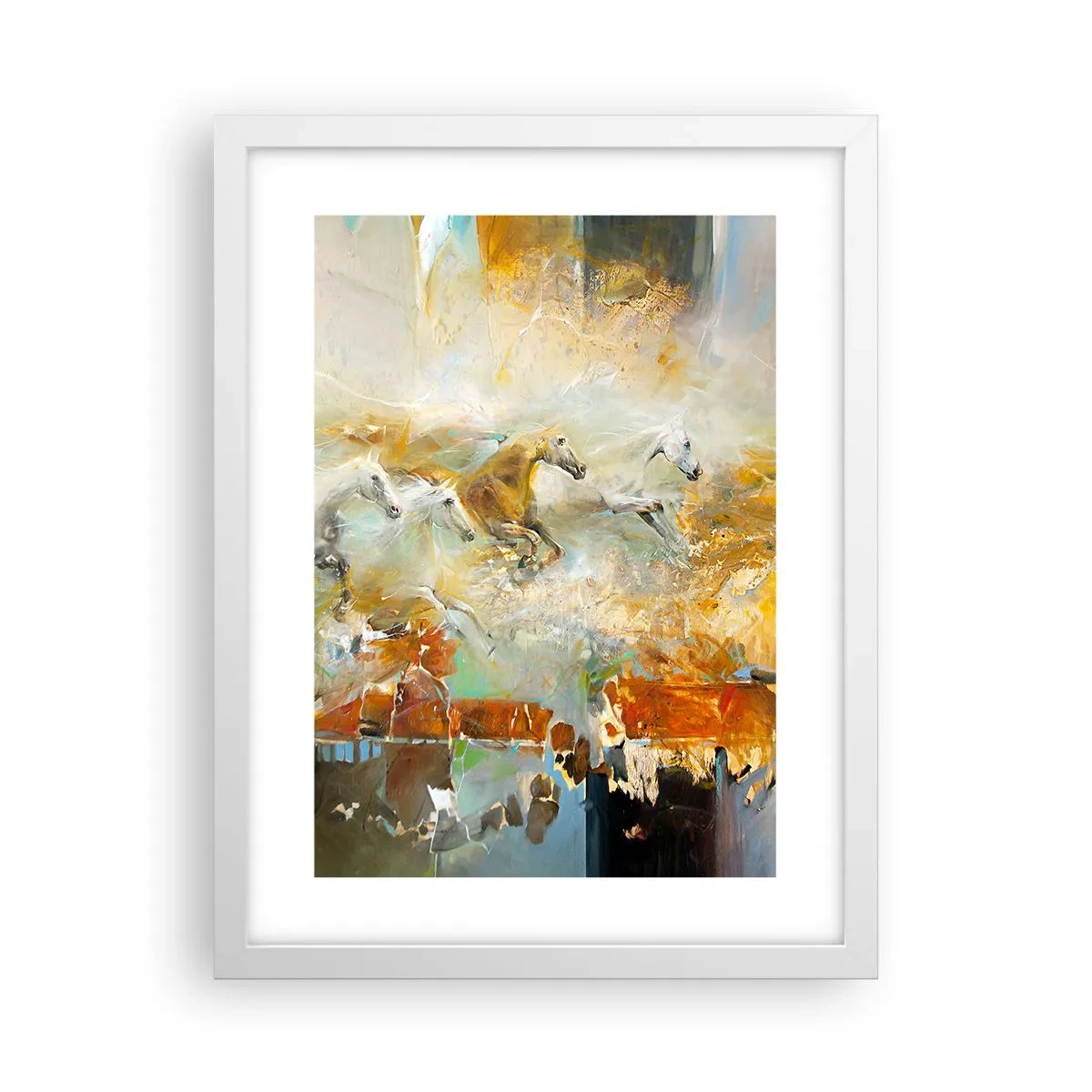 Poster in einem weißen Rahmen - Im Galopp durch das Licht - 30x40 cm