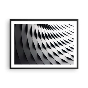 Poster in einem schwarzem Rahmen - Abstraktes geometrisches Muster in Schwarz-Weiß-Tönen - 70x50cm - Auf der Oberfläche der Wellen - Moderne Wanddekoration für Wohnzimmer und Schlafzimmer ARTTOR
