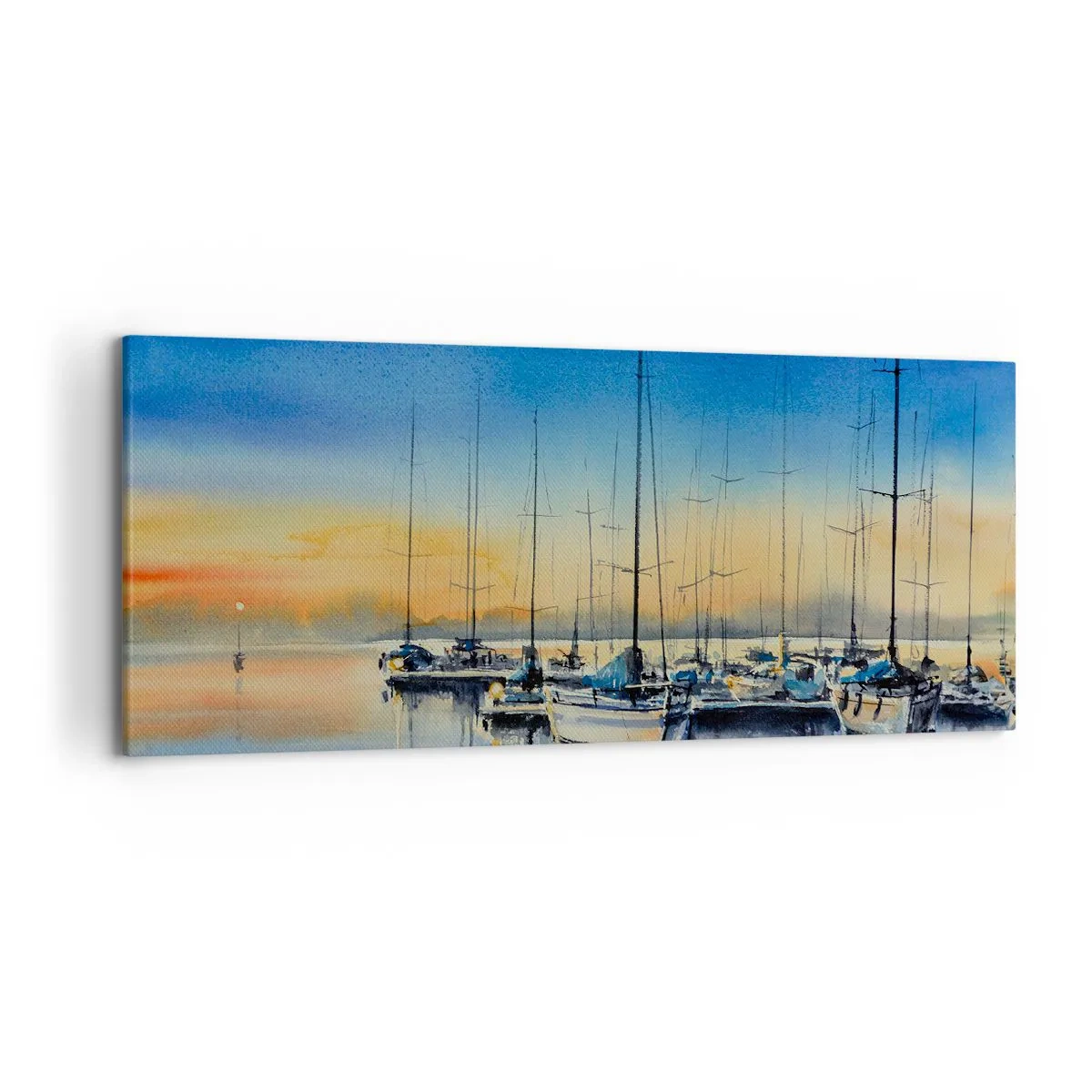 Bild auf Leinwand - Leinwandbild - Yachthafen bei Sonnenuntergang mit Spiegelungen auf dem Wasser - 120x50cm - Ende eines guten Tages - Moderne Wanddekoration für Wohnzimmer und Schlafzimmer ARTTOR