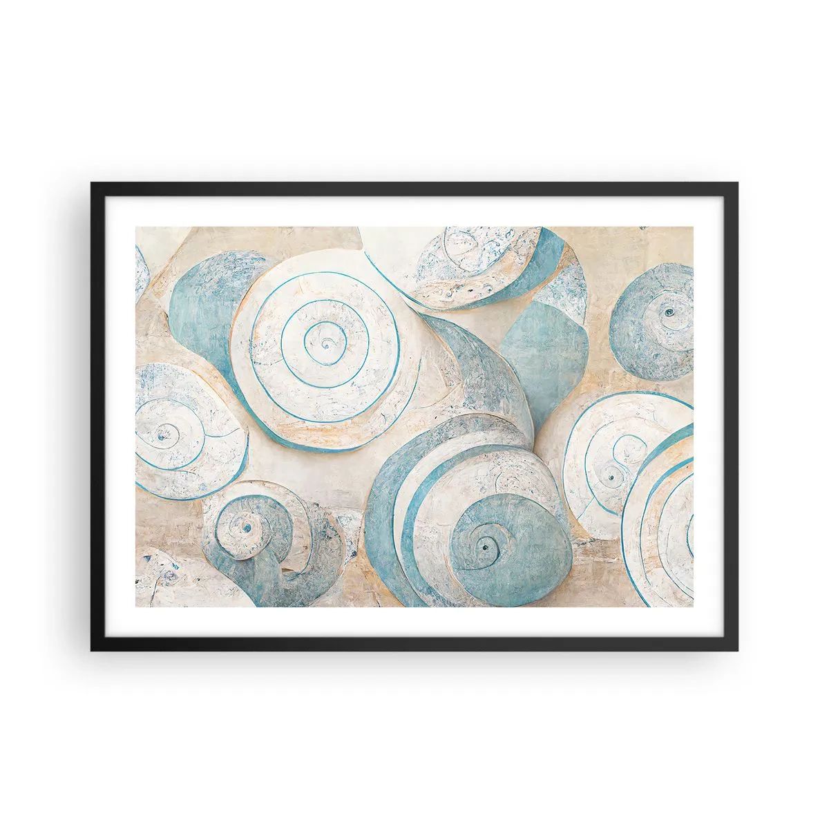 Poster in einem schwarzem Rahmen - Abstrakte Muscheln in Pastelltönen - 70x50cm - Was verbirgt sich in der Muschel? - Moderne Wanddekoration für Wohnzimmer und Schlafzimmer ARTTOR
