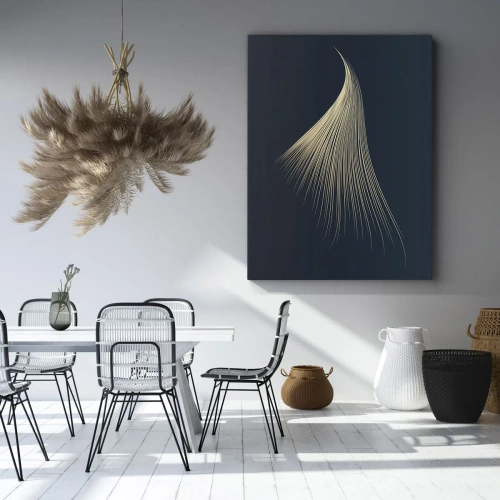 Bild auf Leinwand - Leinwandbild - Eine zarte federähnliche Linie auf marineblauem Hintergrund - 80x120cm - Wie das Haar eines Engels - Moderne Wanddekoration für Wohnzimmer und Schlafzimmer ARTTOR