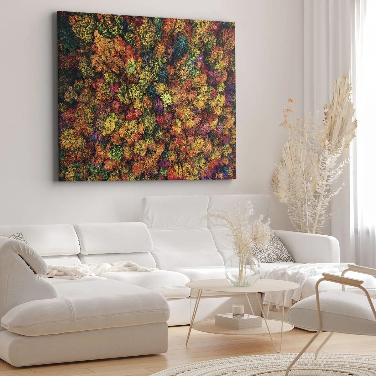Bild auf Leinwand - Leinwandbild - Bunte Baumkronen in der Herbstpalette - 120x80cm - Blumenstrauß aus Herbstbäumen - Moderne Wanddekoration für Wohnzimmer und Schlafzimmer ARTTOR