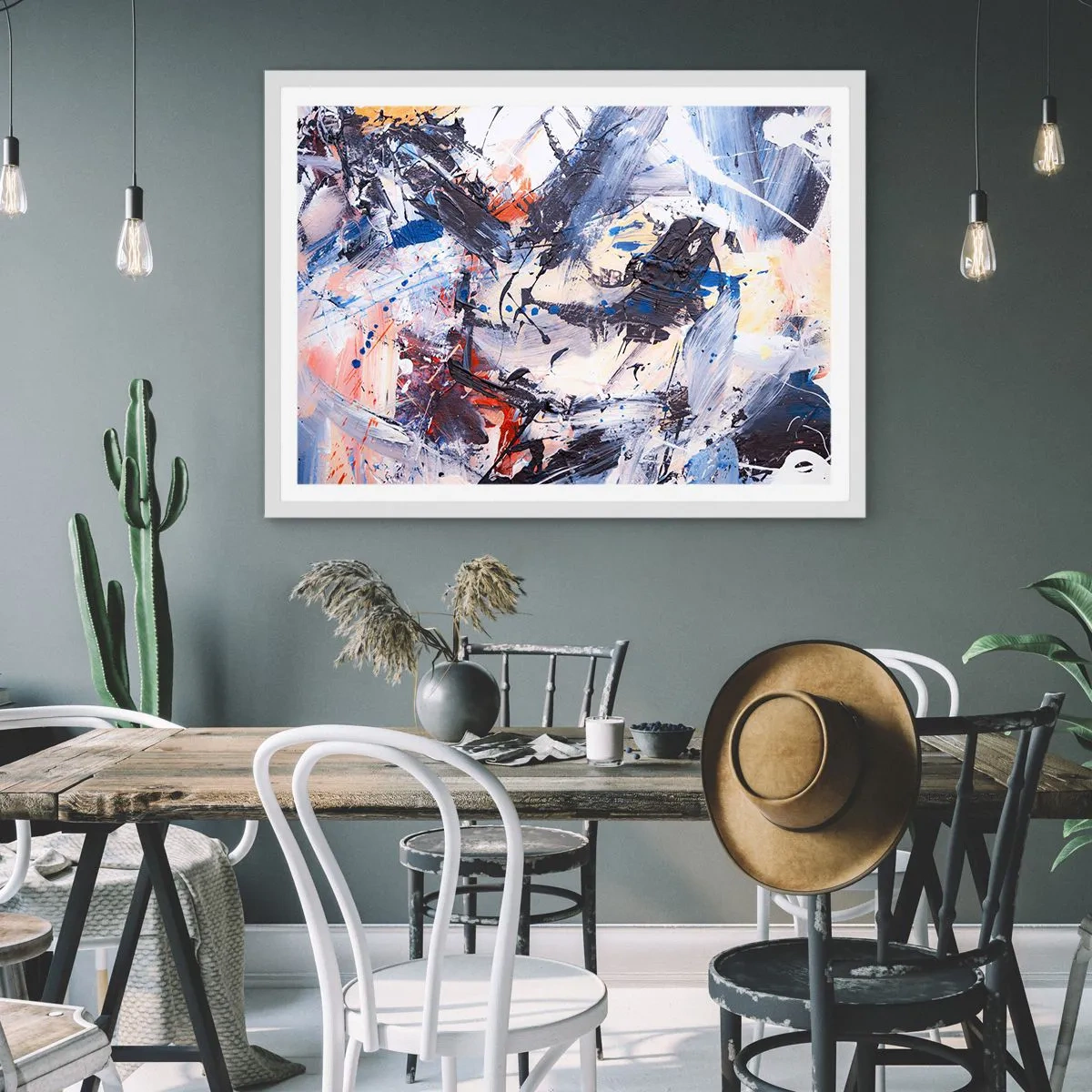 Poster in einem weißen Rahmen - Verrückter Tanz der Abstraktion - 100x70 cm