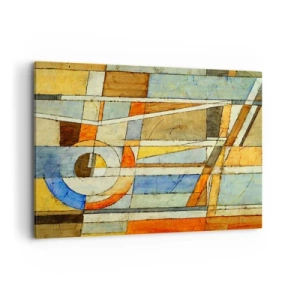 Bild auf Leinwand - Leinwandbild - Geometrische Abstraktion in Beige-, Blau- und Orangetönen - 100x70cm - Kubismus auf der Baustelle - Moderne Wanddekoration für Wohnzimmer und Schlafzimmer ARTTOR
