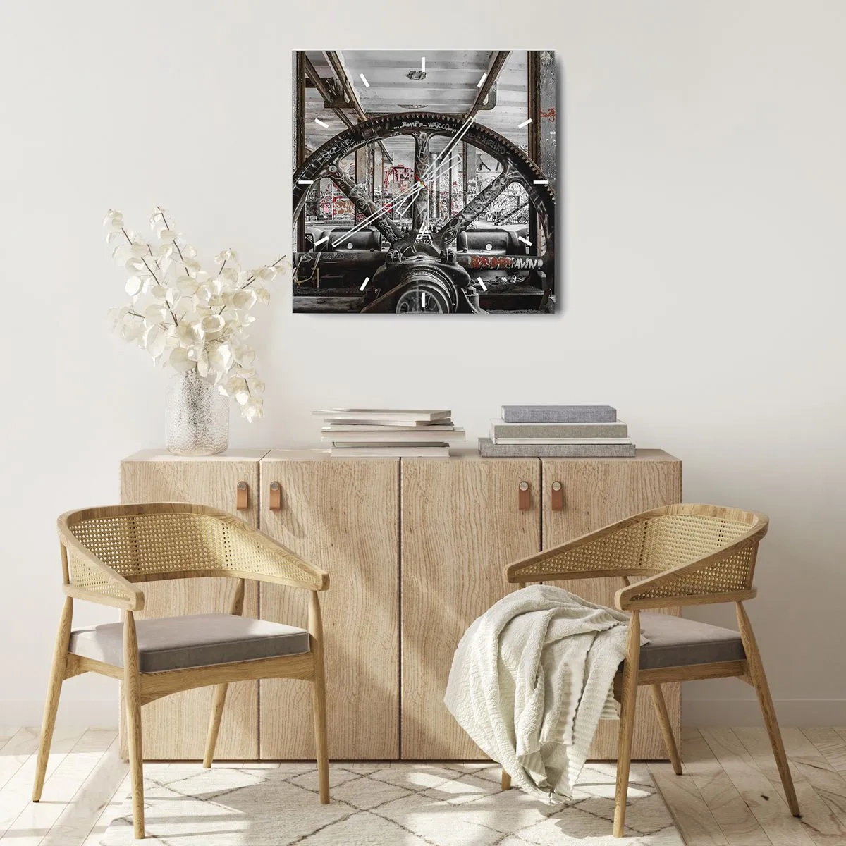 Wanduhr - Glasuhr - Das geheime Leben der Fabrik - 40x40 cm