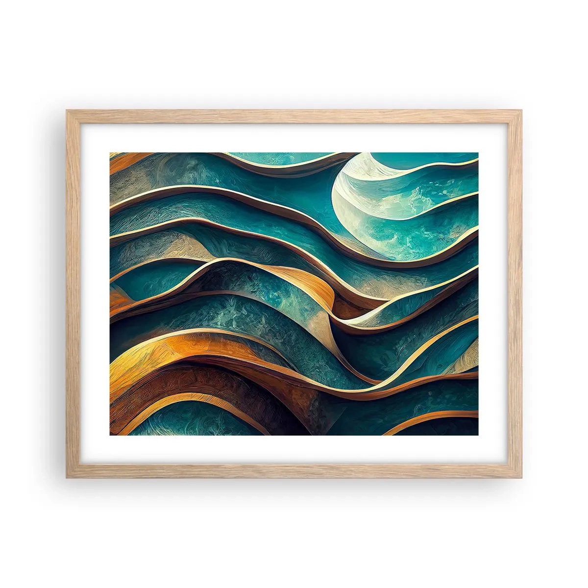 Poster in einem Rahmen aus heller Eiche - Blaue Mäander - 50x40 cm