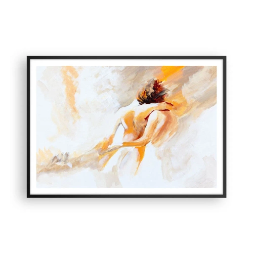 Poster in einem schwarzem Rahmen - Abstrakte Szene einer romantischen Umarmung - 100x70cm - Am Himmel der Nähe - Moderne Wanddekoration für Wohnzimmer und Schlafzimmer ARTTOR