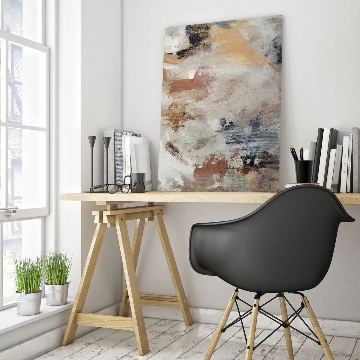 Glasbild - Bild auf glas - Abstrakte Punkte in gedeckten Beige- und Goldtönen - 80x120cm - Neblige Abstraktion - Moderne Wanddekoration für Wohnzimmer und Schlafzimmer ARTTOR