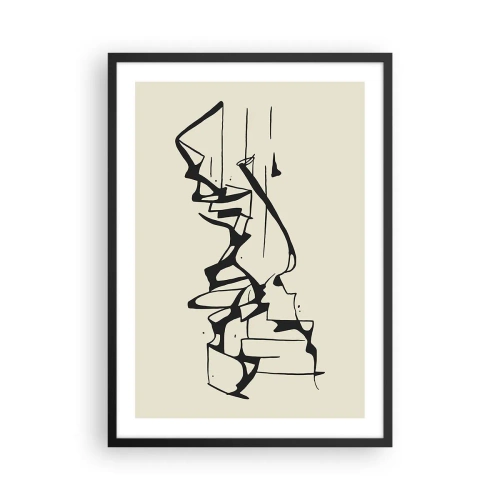 Poster in einem schwarzem Rahmen - Abstrakte Schwarz-Weiß-Komposition aus Linien und Formen - 50x70cm - Vielleicht eine Landschaft - Moderne Wanddekoration für Wohnzimmer und Schlafzimmer ARTTOR