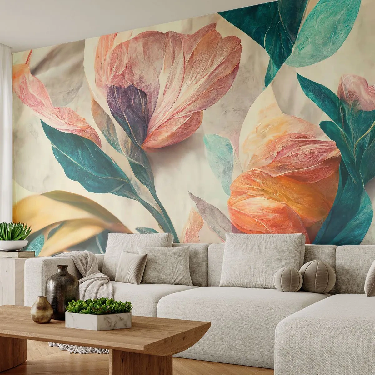 Fototapete Premium Sand - Blumen der südlichen Inseln - Blumen, Jahrgang, Botanik - 250x175 cm