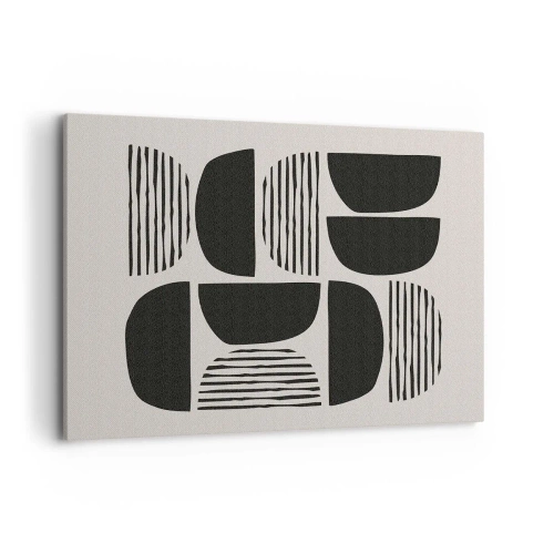 Bild auf Leinwand - Leinwandbild - Geometrie mit Halbkreisen und Linien in Schwarz auf hellem Hintergrund - 100x70cm - Halbherzige Deals - Moderne Wanddekoration für Wohnzimmer und Schlafzimmer ARTTOR