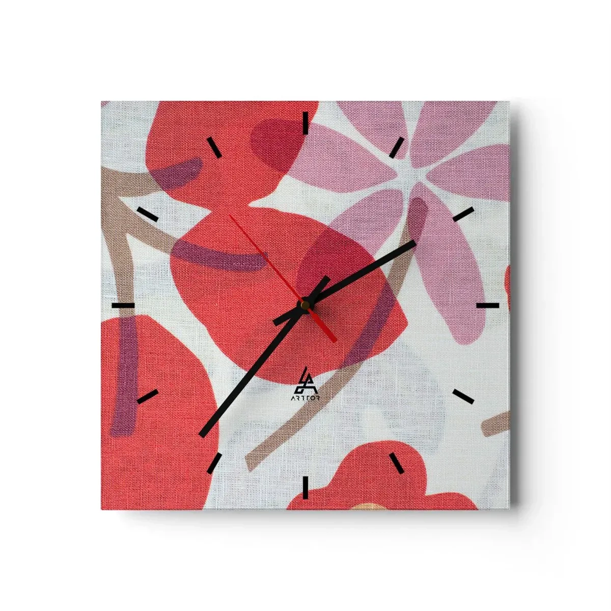 Wanduhr - Glasuhr - Blumenarrangement in Rosa - 40x40 cm