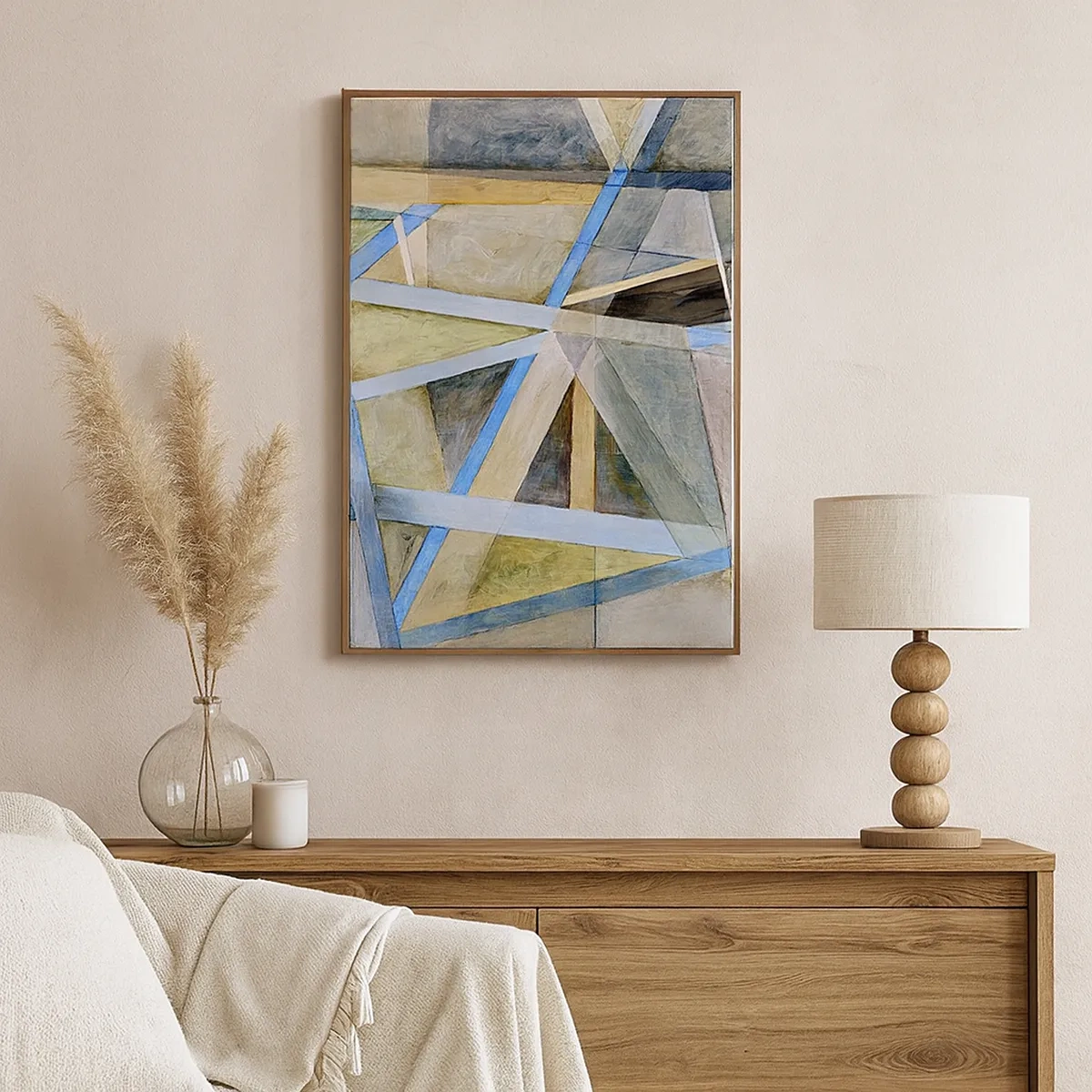 Bild auf Leinwand - Leinwandbild - Geometrische Komposition mit hellen und blauen Linien - 50x70cm - Gerade oder diagonal? - Moderne Wanddekoration für Wohnzimmer und Schlafzimmer ARTTOR