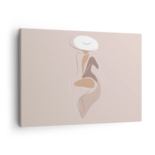 Bild auf Leinwand - Leinwandbild - Minimalistische Silhouette einer Frau mit Hut - 70x50cm - Eine Dame sein - Moderne Wanddekoration für Wohnzimmer und Schlafzimmer ARTTOR