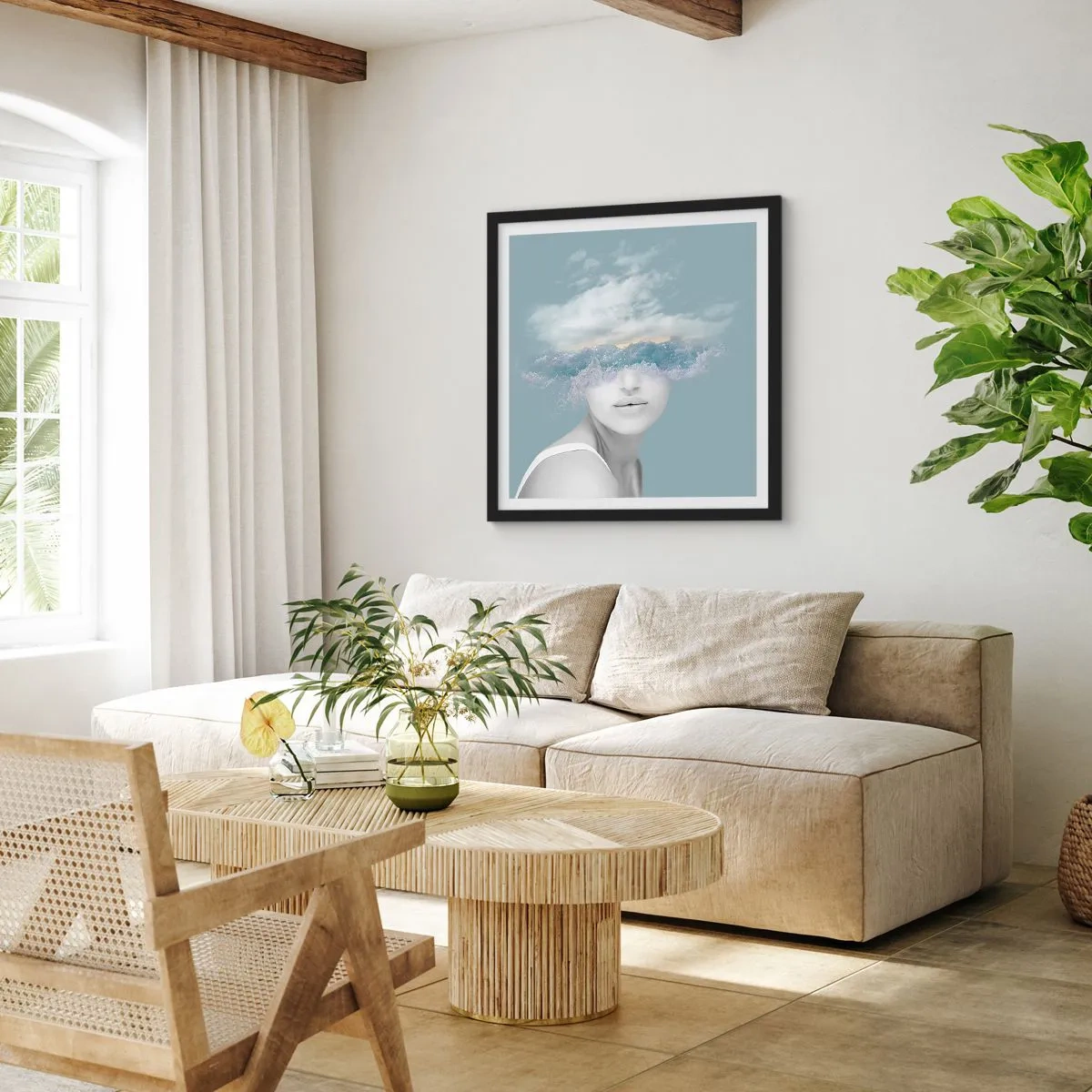 Poster in einem schwarzem Rahmen - Mit dem Kopf in den Wolken - 40x40 cm
