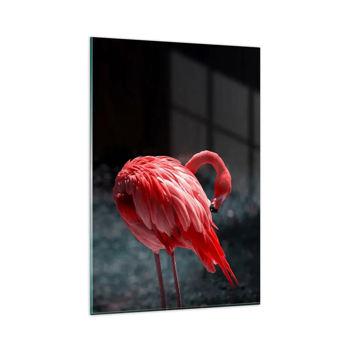 Glasbild - Bild auf glas - Ein rosa Flamingo auf dunkelgrünem Hintergrund - 80x120cm - Ein purpurrotes Gedicht der Natur - Moderne Wanddekoration für Wohnzimmer und Schlafzimmer ARTTOR