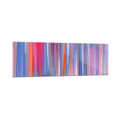 Glasbild - Bild auf glas - Abstrakte vertikale Linien in Blau- und Rosatönen - 160x50cm - Aufstieg zum Regenbogen - Moderne Wanddekoration für Wohnzimmer und Schlafzimmer ARTTOR