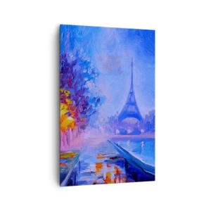 Bild auf Leinwand - Leinwandbild - Eine Allee mit Lampen in Paris mit dem Eiffelturm im Hintergrund - 80x120cm - Ein Traumspaziergang - Moderne Wanddekoration für Wohnzimmer und Schlafzimmer ARTTOR