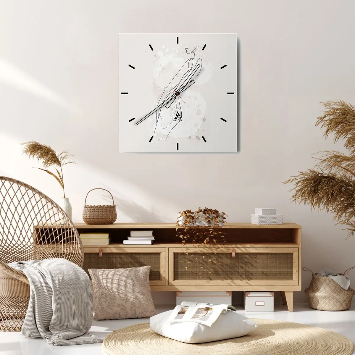 Wanduhr - Glasuhr - Eine subtile Silhouettenskizze im minimalistischen Stil - 30x30cm - Der Blick schweift - Moderne Wanddekoration für Wohnzimmer und Schlafzimmer ARTTOR
