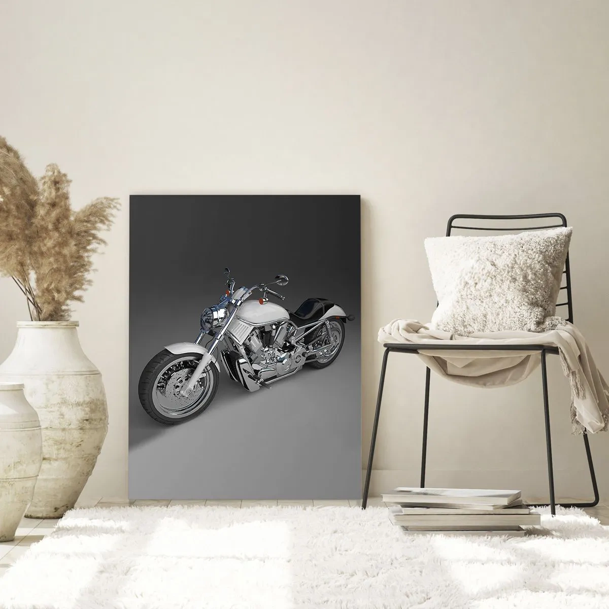 Glasbild - Bild auf glas - Ein stylisches Motorrad auf grauem Hintergrund mit modernem Touch - 50x70cm - So dass man hinknien möchte - Moderne Wanddekoration für Wohnzimmer und Schlafzimmer ARTTOR