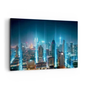 Bild auf Leinwand - Leinwandbild - Eine moderne Stadt bei Nacht mit futuristischen Lichtakzenten. - 100x70cm - Auf Berliner Art gegen den Himmel - Moderne Wanddekoration für Wohnzimmer und Schlafzimmer ARTTOR