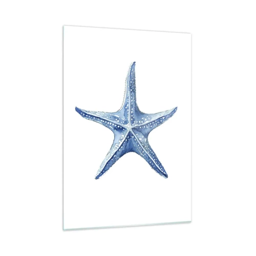 Glasbild - Bild auf glas - Blauer Seestern auf weißem Hintergrund im Aquarellstil - 50x70cm - Stern des Meeres - Moderne Wanddekoration für Wohnzimmer und Schlafzimmer ARTTOR
