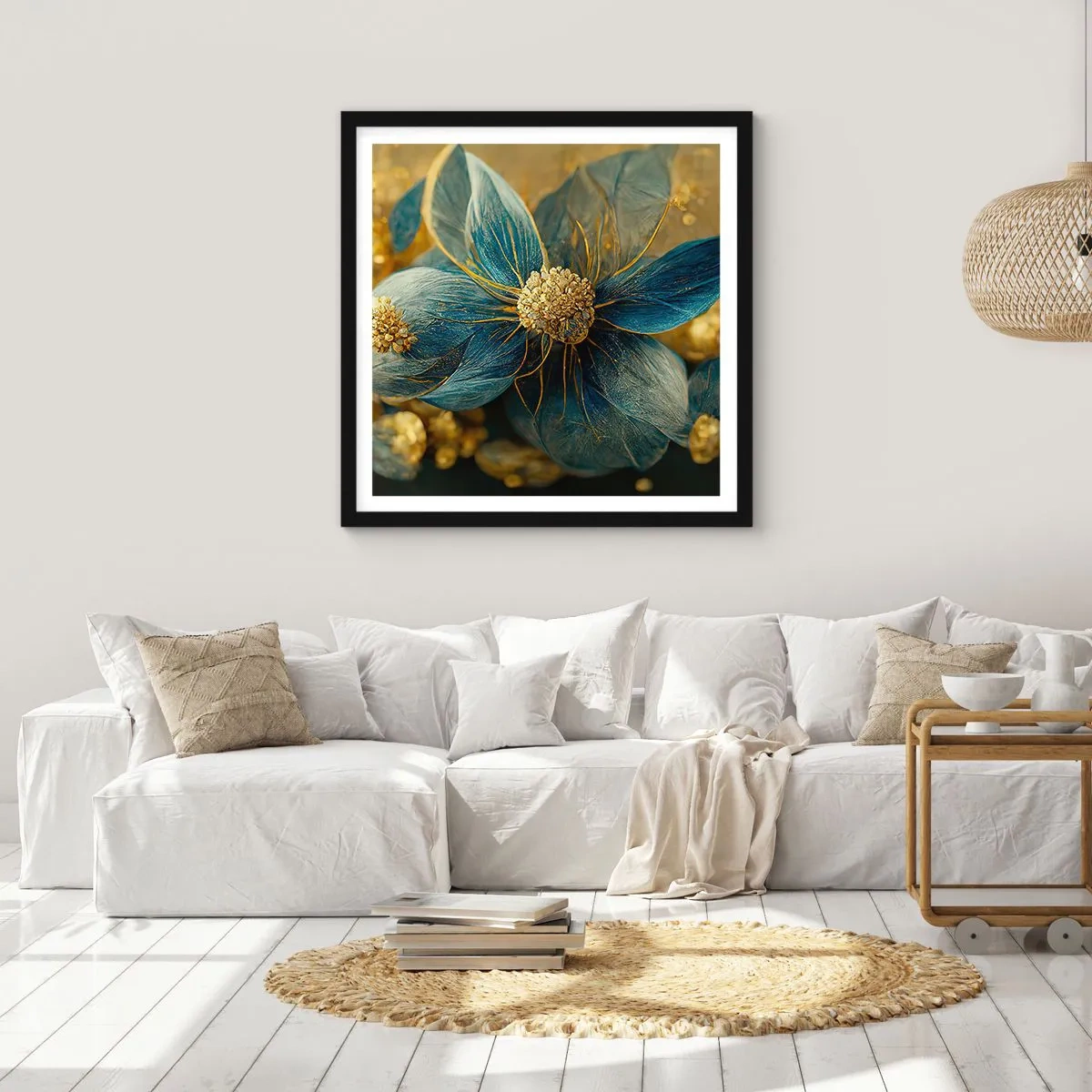 Poster in einem schwarzem Rahmen - Mit Gold blühen - 30x30 cm