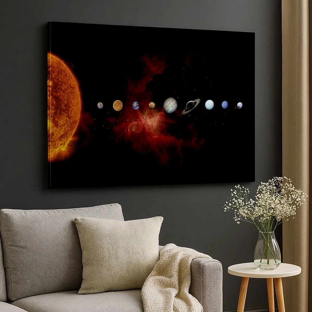 Bild auf Leinwand - Leinwandbild - Das Sonnensystem mit Planeten vor dem Hintergrund des Weltraums - 70x50cm - Unsere Nachbarschaft - Moderne Wanddekoration für Wohnzimmer und Schlafzimmer ARTTOR