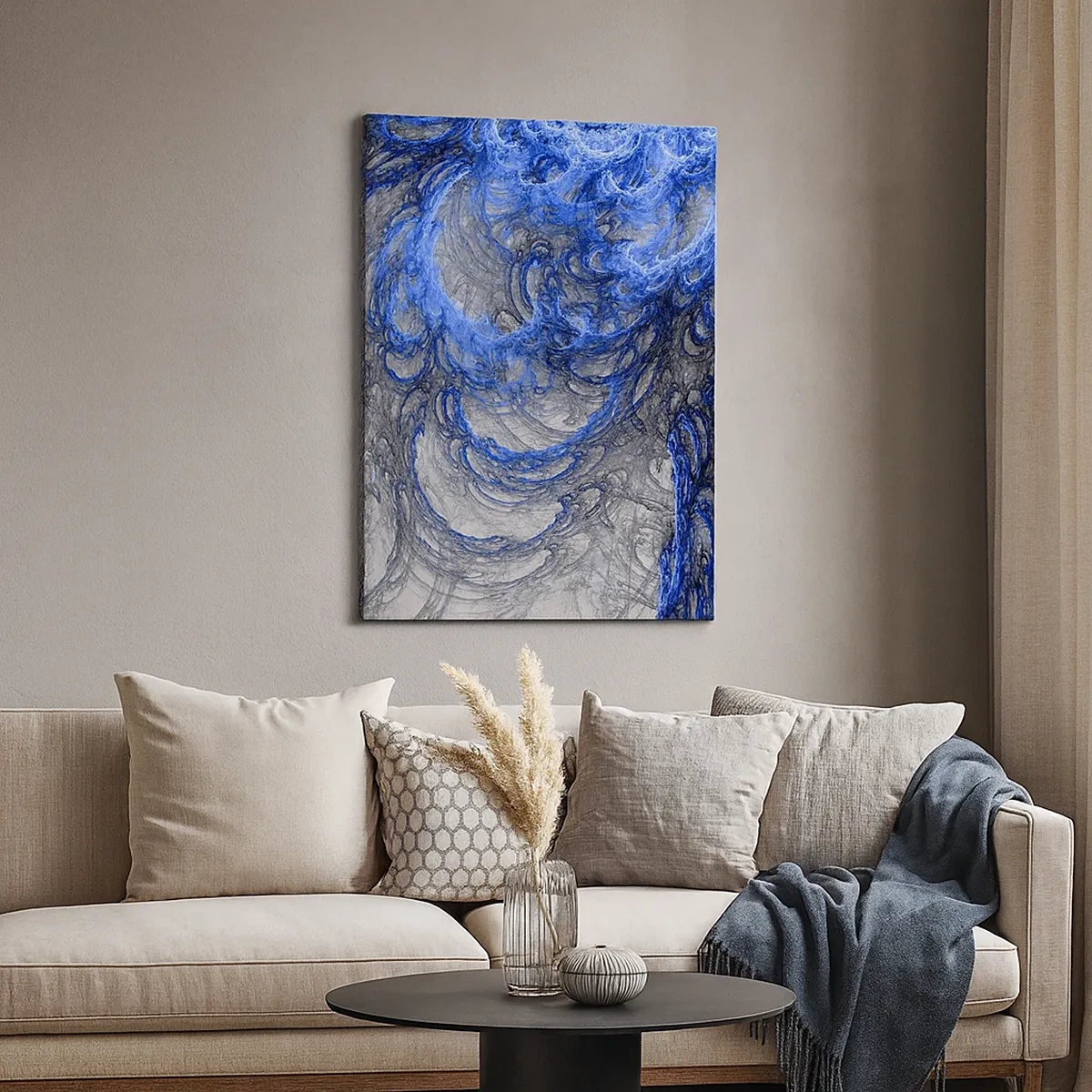 Bild auf Leinwand - Leinwandbild - Abstrakte Wellen in Blau- und Grautönen - 50x70cm - Die Geburt einer Welle - Moderne Wanddekoration für Wohnzimmer und Schlafzimmer ARTTOR