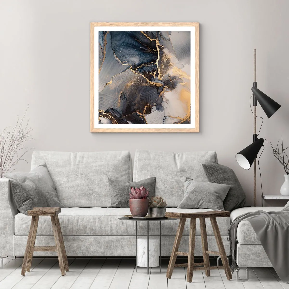 Poster in einem Rahmen aus heller Eiche - Leben aus Stein - 60x60 cm