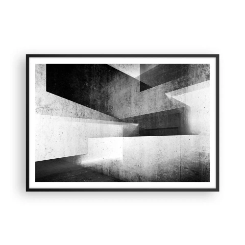 Poster in einem schwarzem Rahmen - Geometrische Formen in einer monochromen Komposition - 100x70cm - Die Raumstruktur - Moderne Wanddekoration für Wohnzimmer und Schlafzimmer ARTTOR