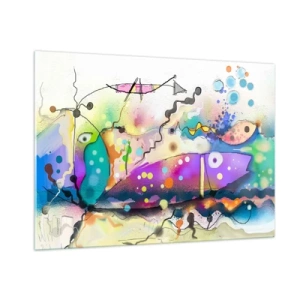 Glasbild - Bild auf glas - Abstrakte Komposition mit bunten Formen und Linien - 100x70cm - Es fehlen die Worte! - Moderne Wanddekoration für Wohnzimmer und Schlafzimmer ARTTOR