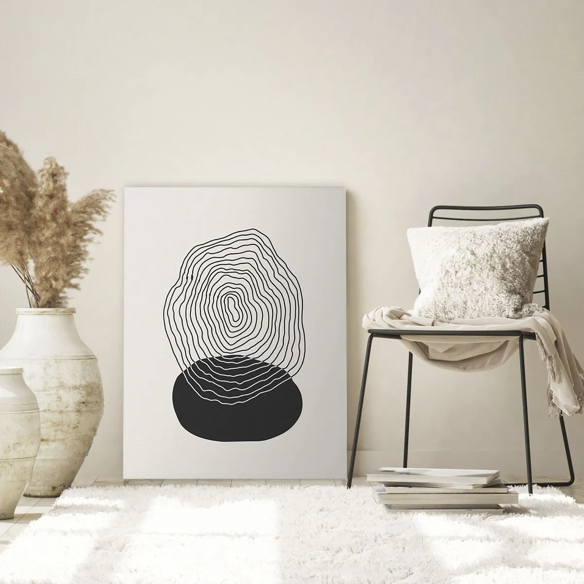 Glasbild - Bild auf glas - Abstraktes Muster mit Linien und Formen in Schwarz und Weiß - 80x120cm - Dauer und Schwingung - Moderne Wanddekoration für Wohnzimmer und Schlafzimmer ARTTOR