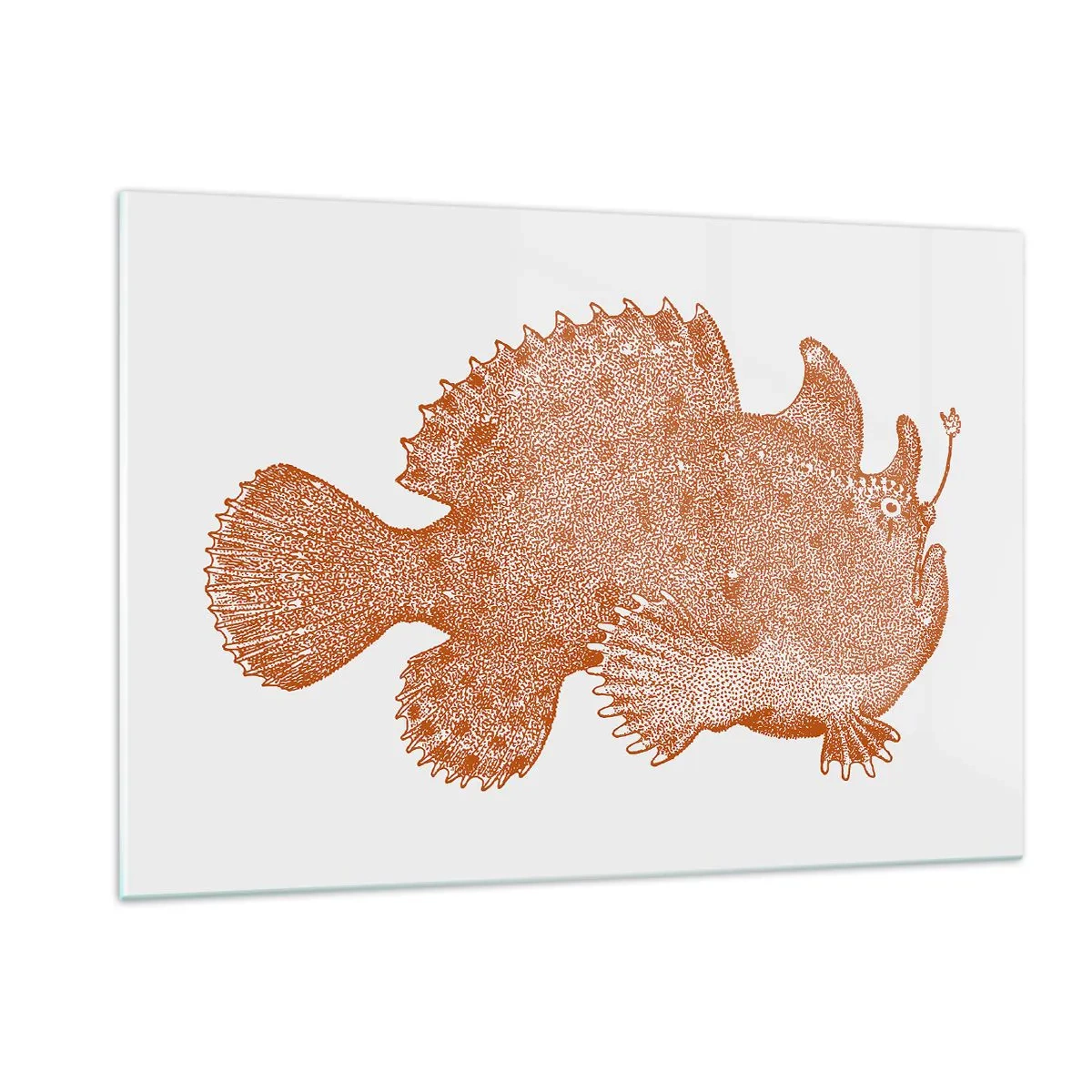 Glasbild - Bild auf glas - Eine rostige Zeichnung eines Tiefseefisches, erstellt mit der Punkttechnik - 120x80cm - Es ist also doch ein Fisch - Moderne Wanddekoration für Wohnzimmer und Schlafzimmer ARTTOR