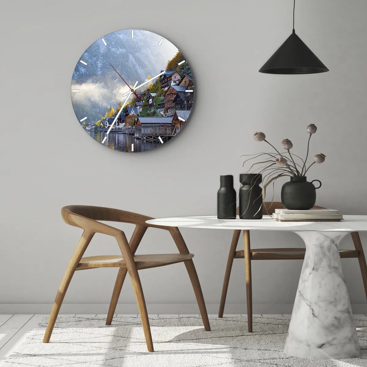 Wanduhr - Glasuhr - Alpenatmosphäre - 40x40 cm