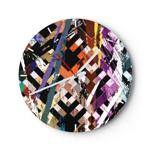 Wanduhr - Glasuhr - Geometrische Muster in intensiven Farben mit abstrakter Wirkung - 30x30cm - Quadriert - Moderne Wanddekoration für Wohnzimmer, Küche und Schlafzimmer ARTTOR