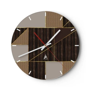 Wanduhr - Glasuhr - Modernes Mosaik mit braunen, beigen und goldenen Linien - 30x30cm - Ein Mosaik aus Braun und Gold - Moderne Wanddekoration für Wohnzimmer, Küche und Schlafzimmer ARTTOR